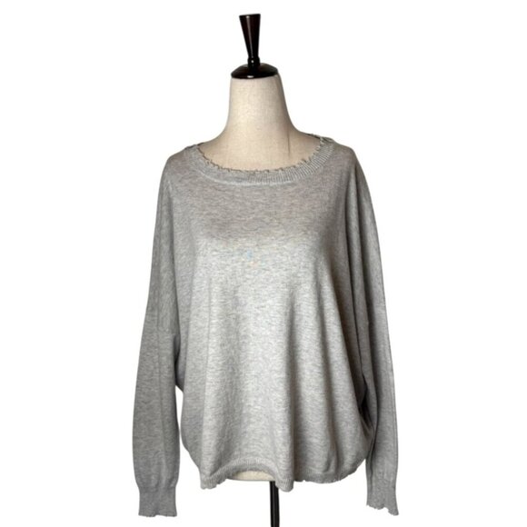 Minnie Rose Sweater Women Medium Gray Cotton Cashmere Knit Frayed Edges Luxury - Picture 2 of 12